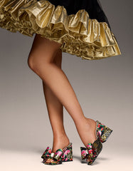 JORDN LEOPARD FLORAL Square-Toe Mule Block Heel