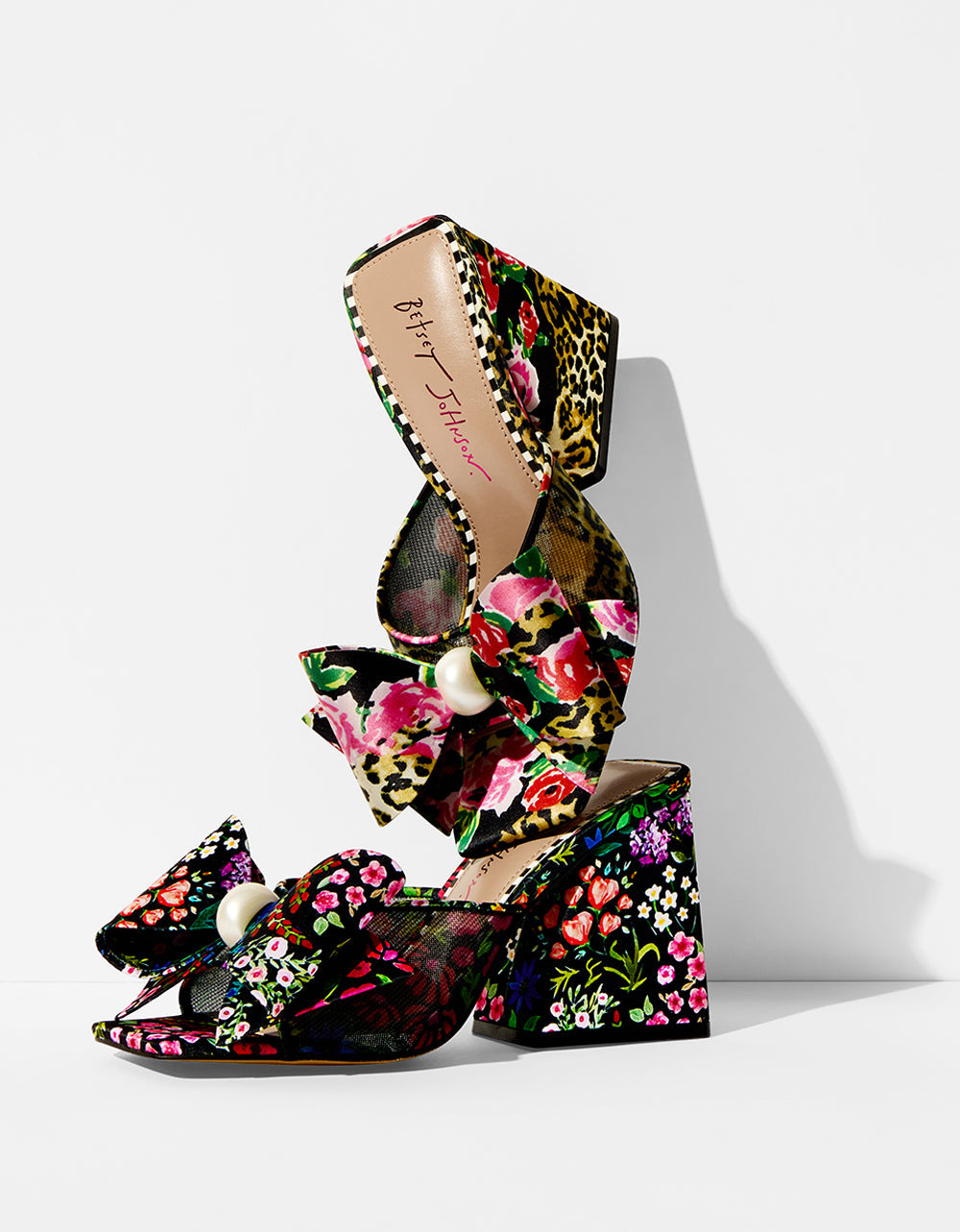 JORDN LEOPARD FLORAL Square-Toe Mule Block Heel