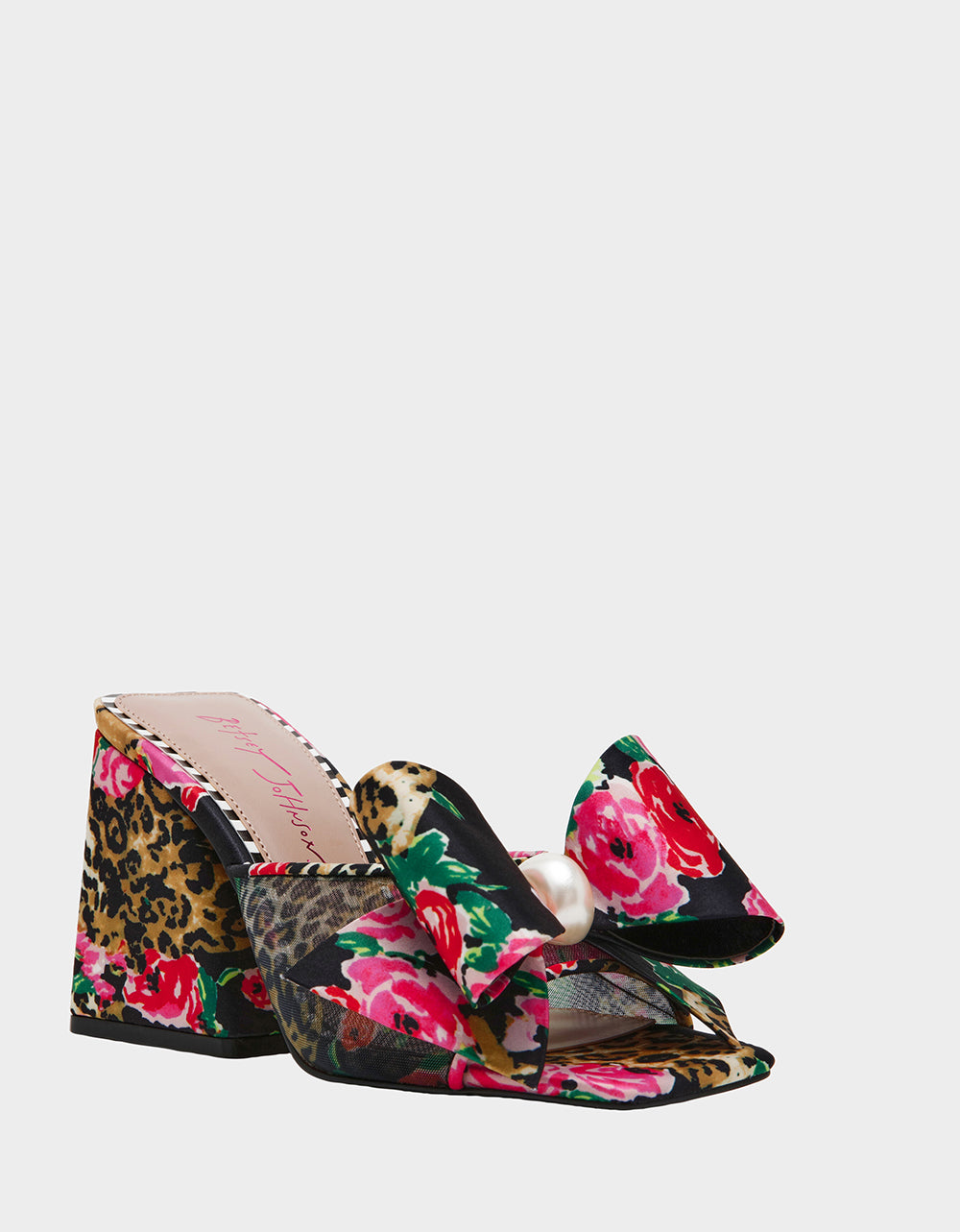 JORDN LEOPARD FLORAL Square-Toe Mule Block Heel