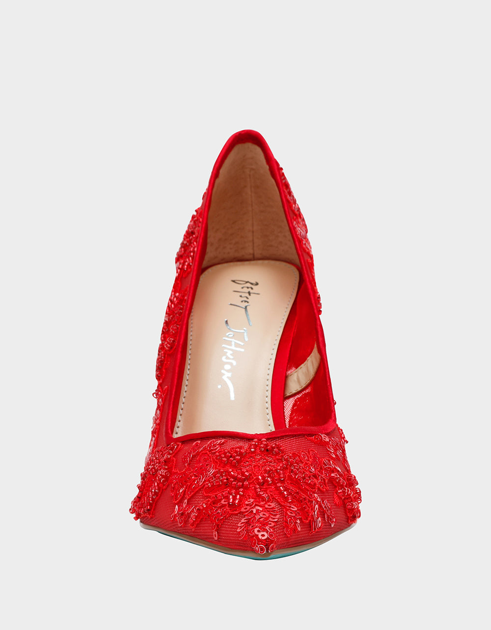 JENII RED Pointed-Toe Mesh Embellished Floral Print Pump Women's Heel