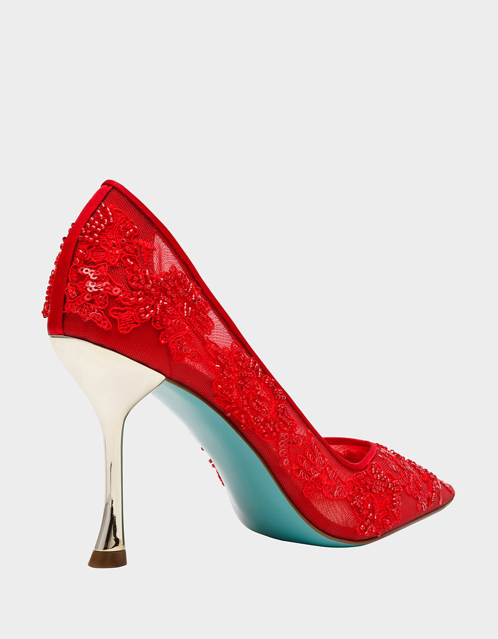 JENII RED Pointed-Toe Mesh Embellished Floral Print Pump Women's Heel