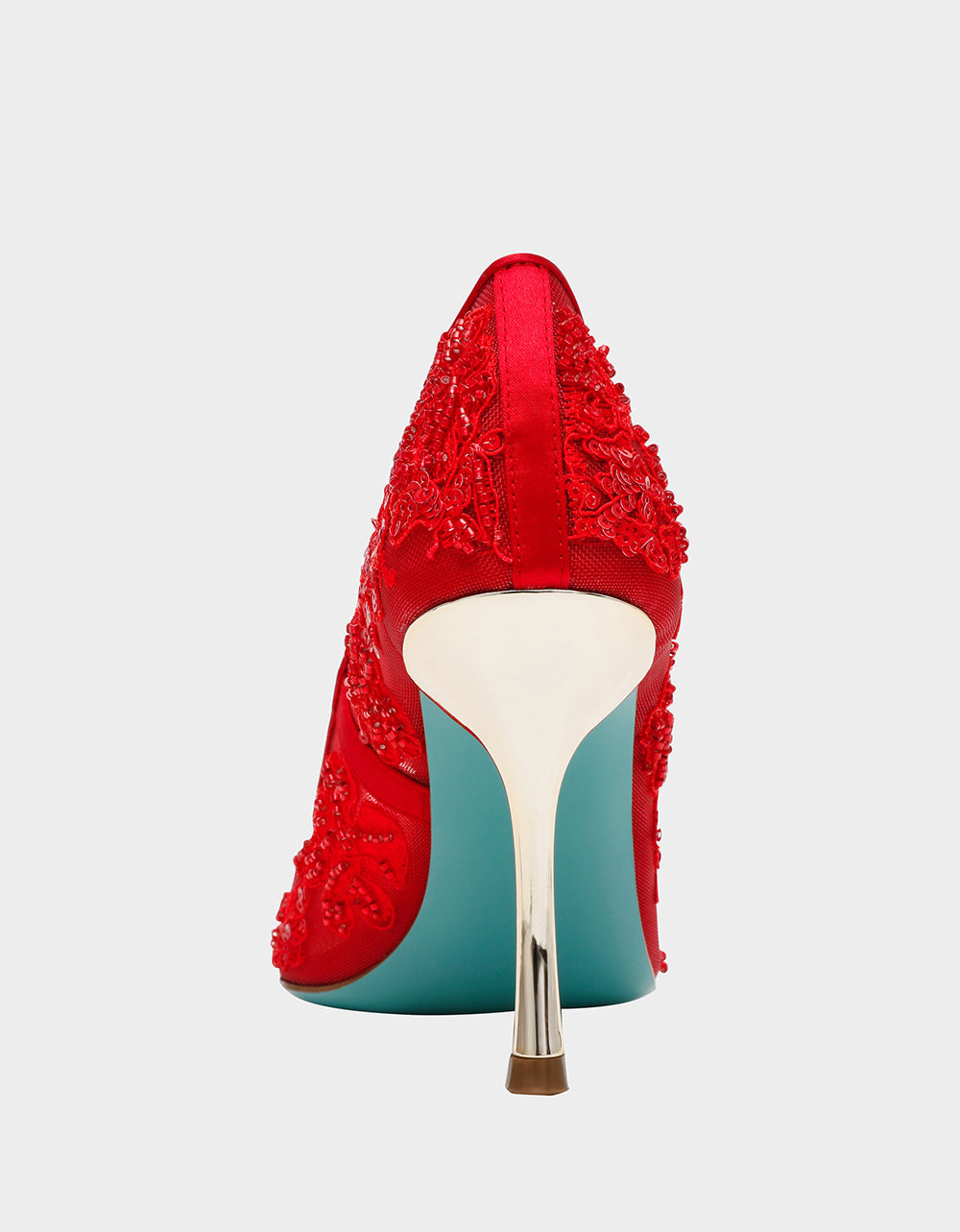 JENII RED Pointed-Toe Mesh Embellished Floral Print Pump Women's Heel