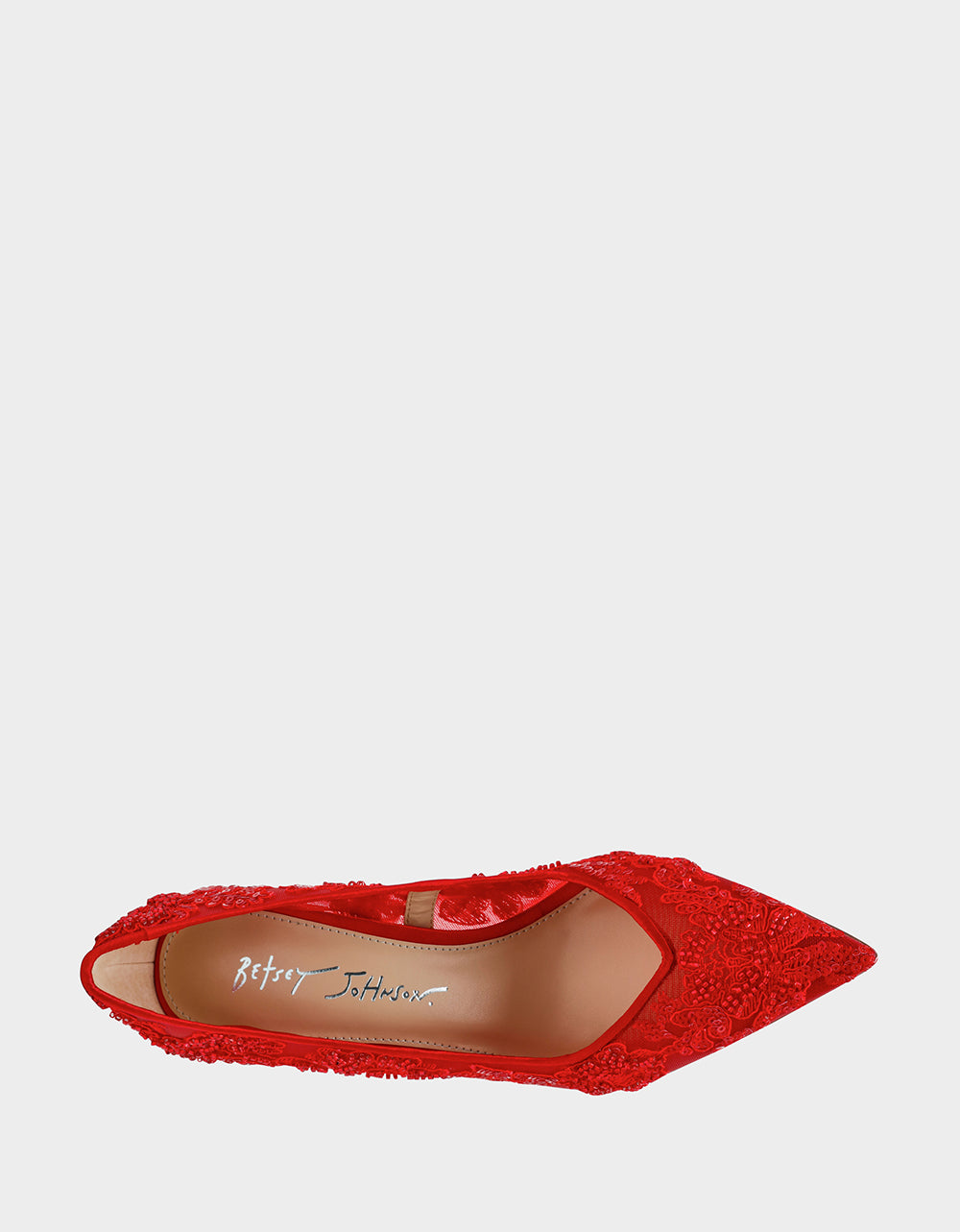 JENII RED Pointed-Toe Mesh Embellished Floral Print Pump Women's Heel