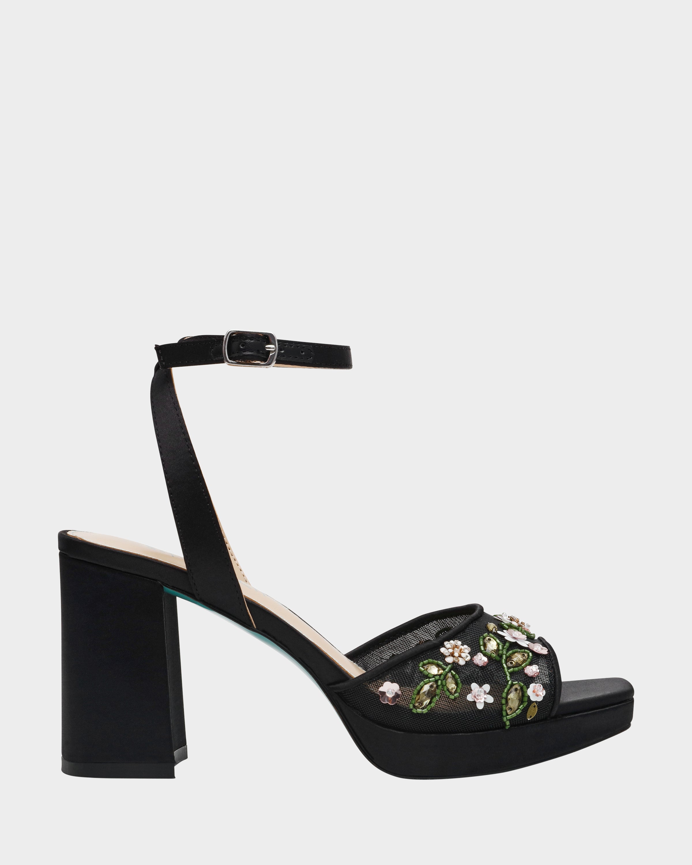 KIRRA BLACK Platform Strappy Square-Toe Block Heel