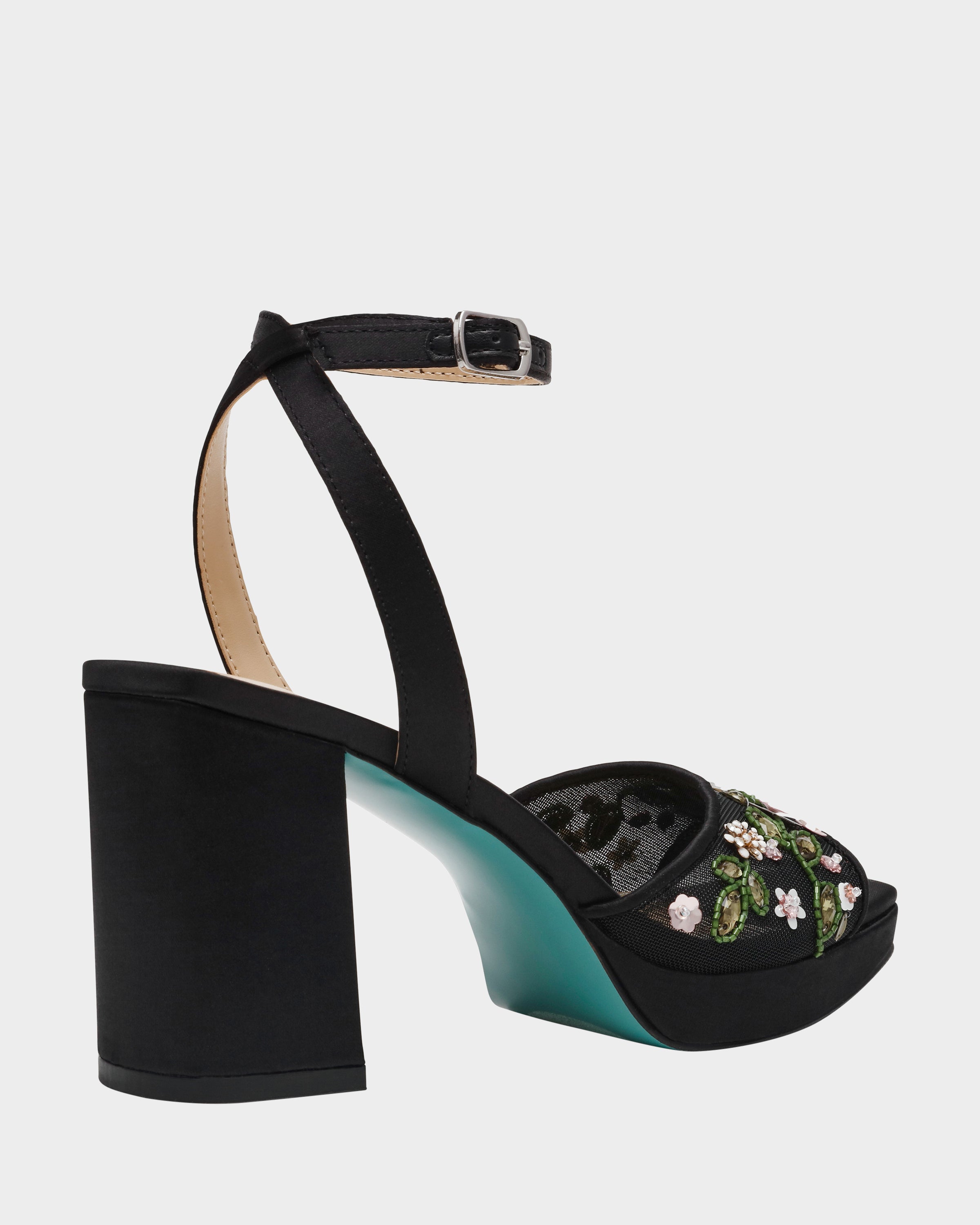 KIRRA BLACK Platform Strappy Square-Toe Block Heel