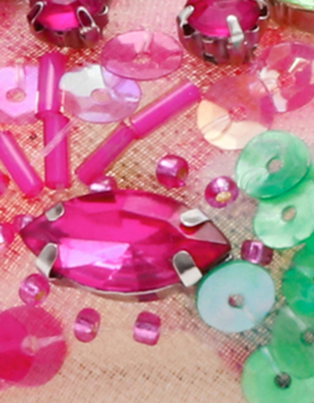 NETTA NUDE MULTI Women's Floral Embellished Nude Mesh High Heel