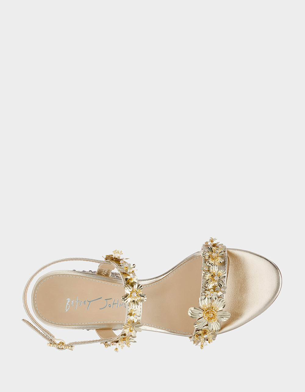 DRUE LIGHT GOLD Strappy Open-Toe Rhinestone Embellished Flower Women's Heel