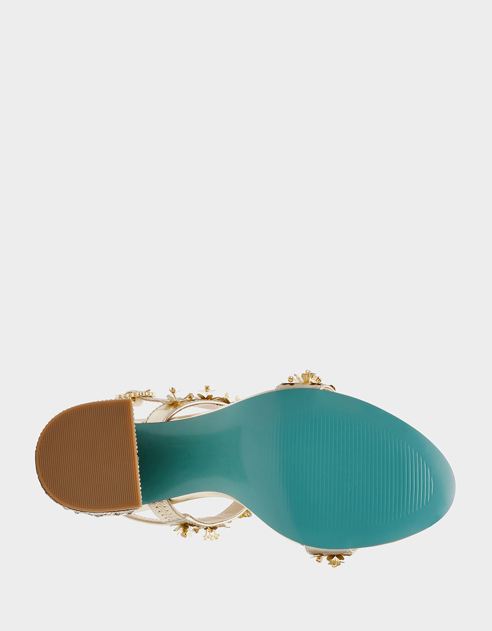 DRUE LIGHT GOLD Strappy Open-Toe Rhinestone Embellished Flower Women's Heel