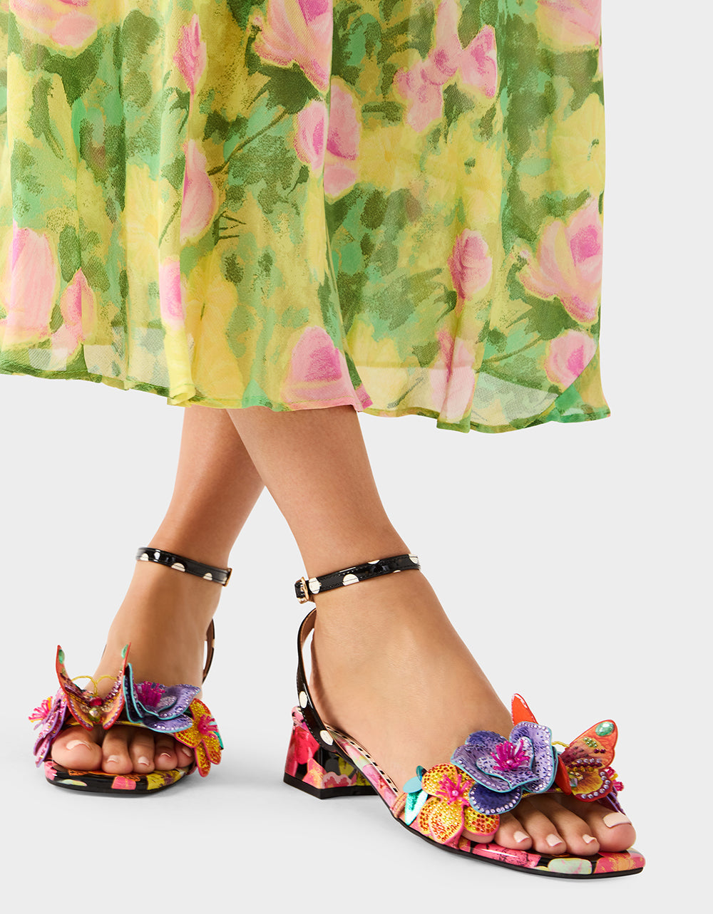 MARANDA BLACK MULTI Women's Block Floral Low Heel