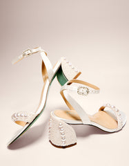 TINA IVORY Pearl Block Heel Sandal