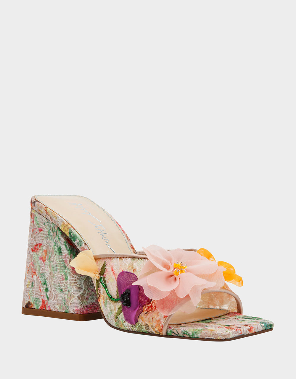 HEATH NUDE MULTI Women's Slip On Block Mule Floral Heel