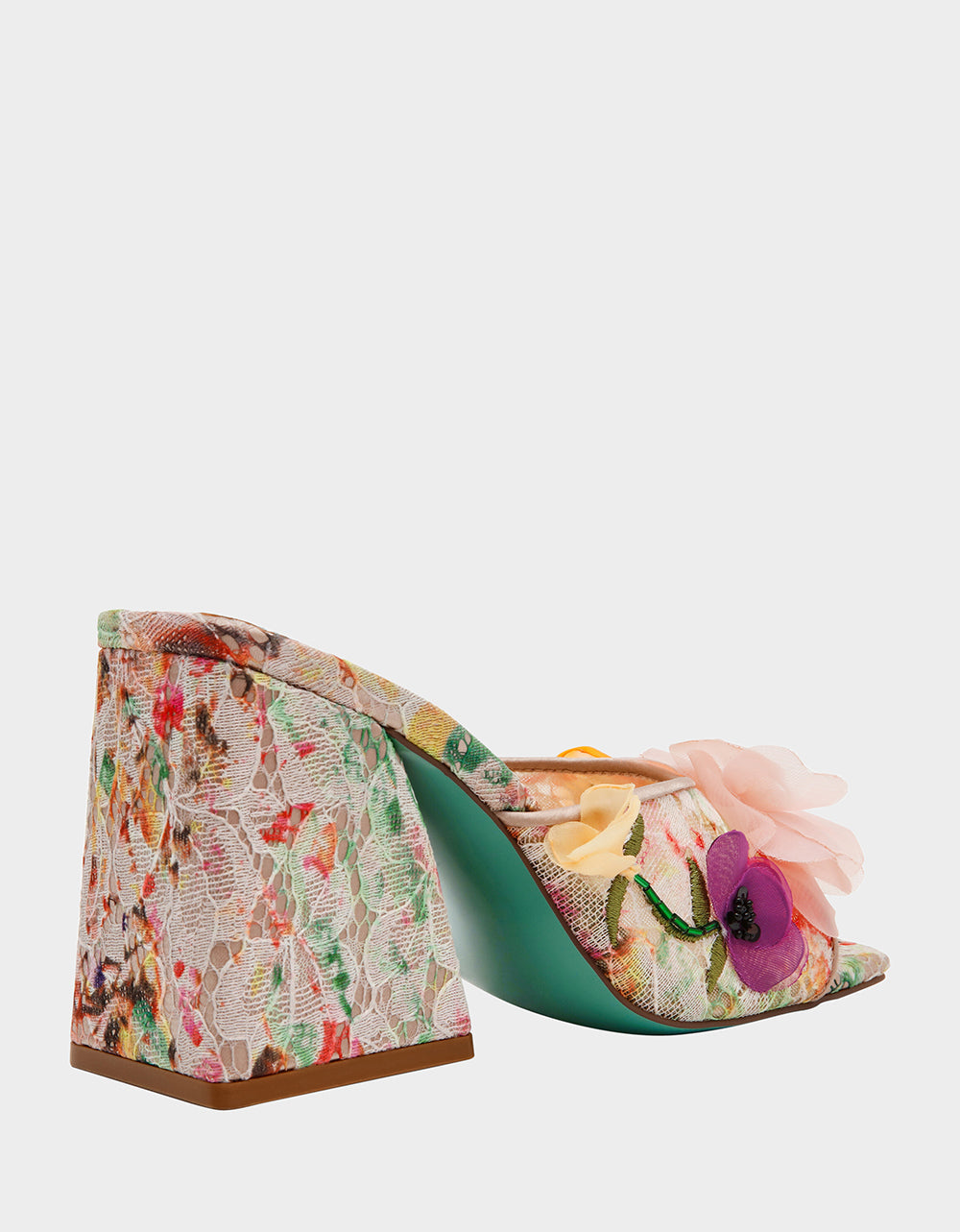 HEATH NUDE MULTI Women's Slip On Block Mule Floral Heel