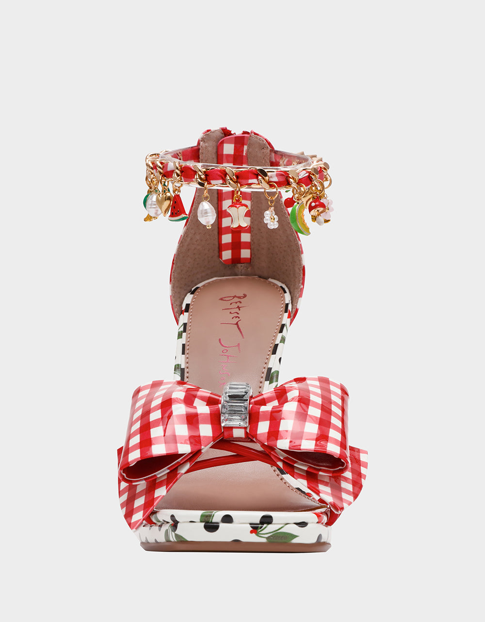 MARGRET RED MULTI Women's Strappy Square-Toe Charm Heel