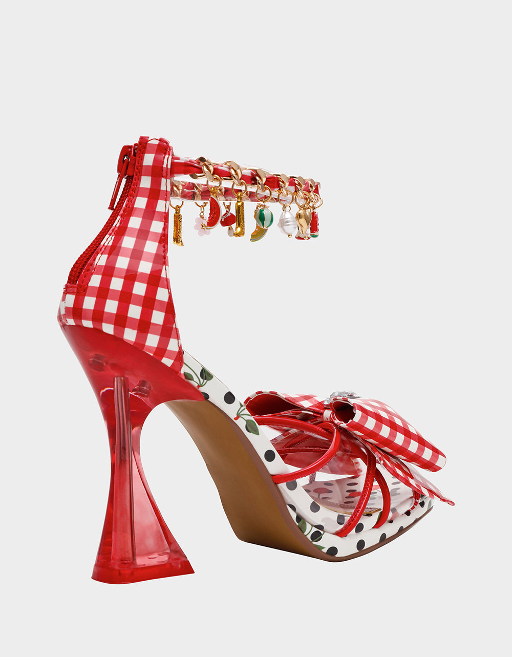 MARGRET RED MULTI Women's Strappy Square-Toe Charm Heel