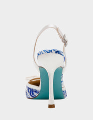 ROZA WHITE/BLUE FLORAL Women's Pointed Toe Stiletto Floral Heel