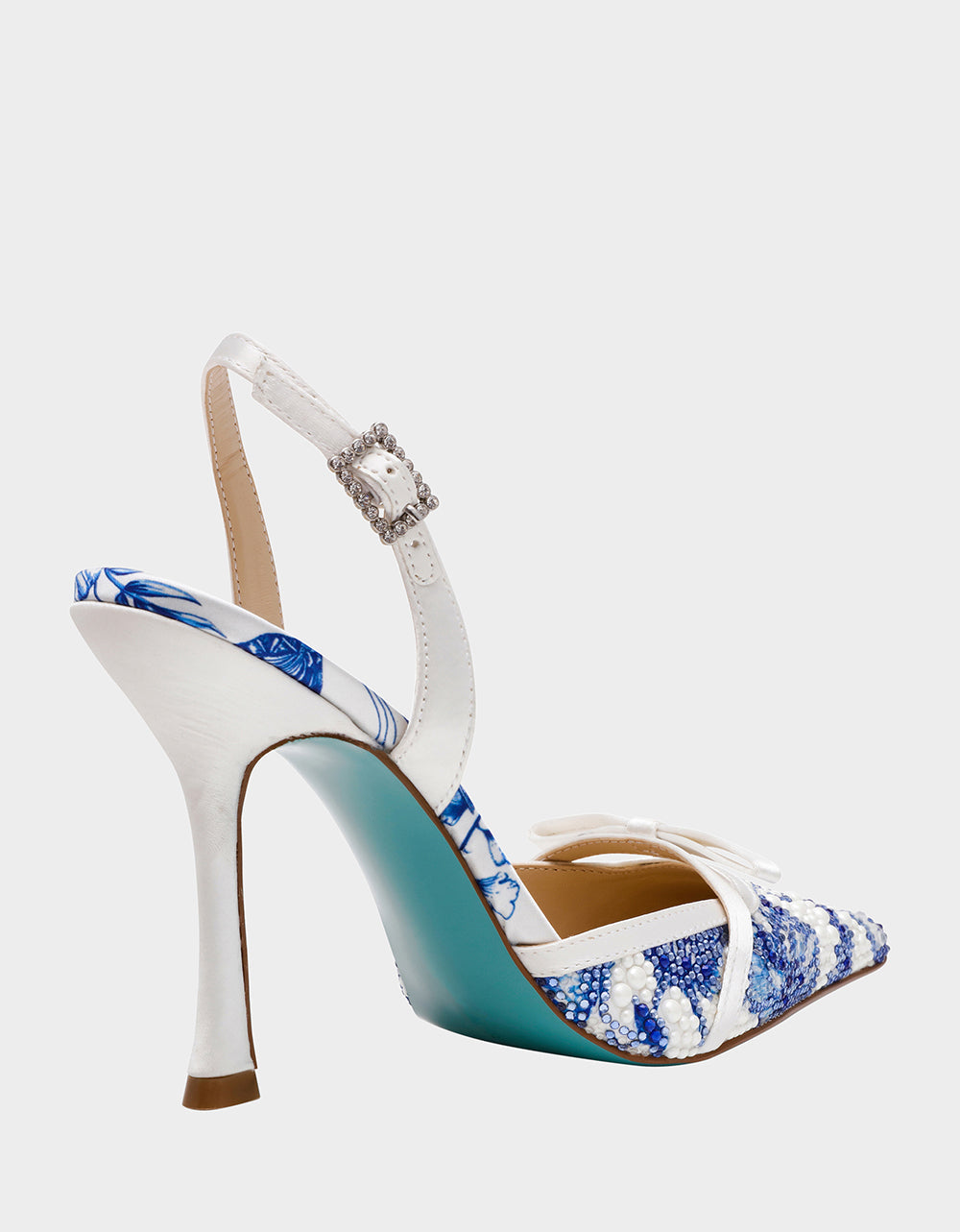 ROZA WHITE/BLUE FLORAL Women's Pointed Toe Stiletto Floral Heel
