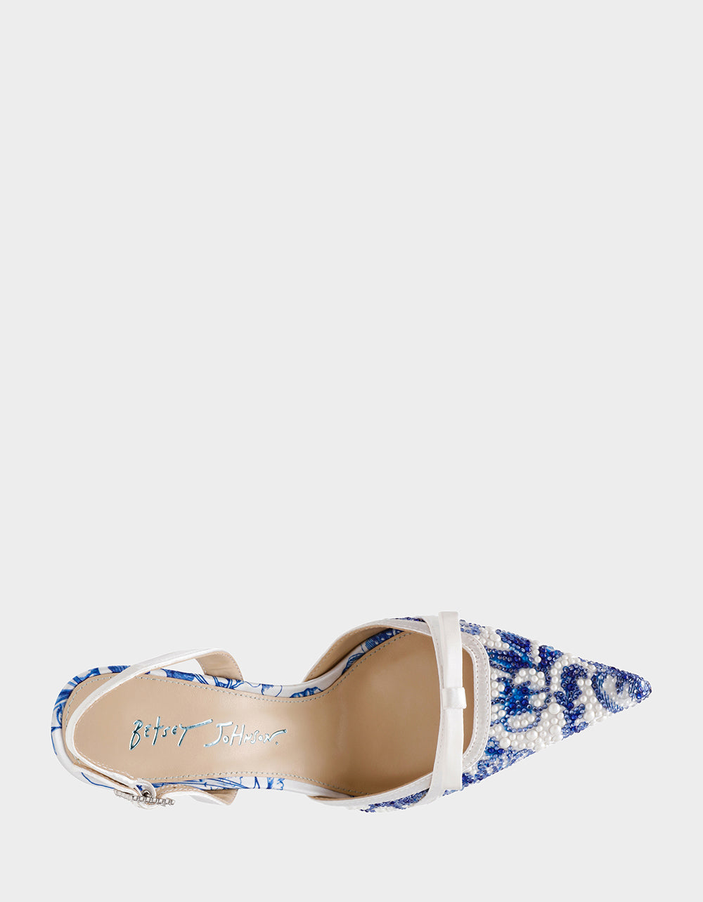 ROZA WHITE/BLUE FLORAL Women's Pointed Toe Stiletto Floral Heel