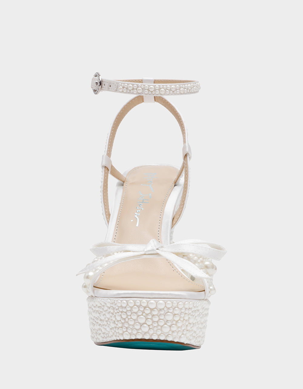 ENOLA PEARL Women's Strappy Block Heel Square-Toe Platform Pearl Embellished Women's Heel