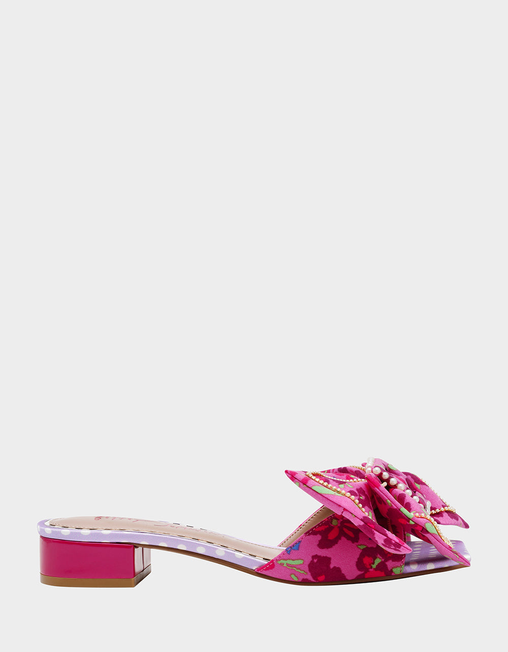 GARNET PINK FLORAL Square-Toe Mule Block Heel