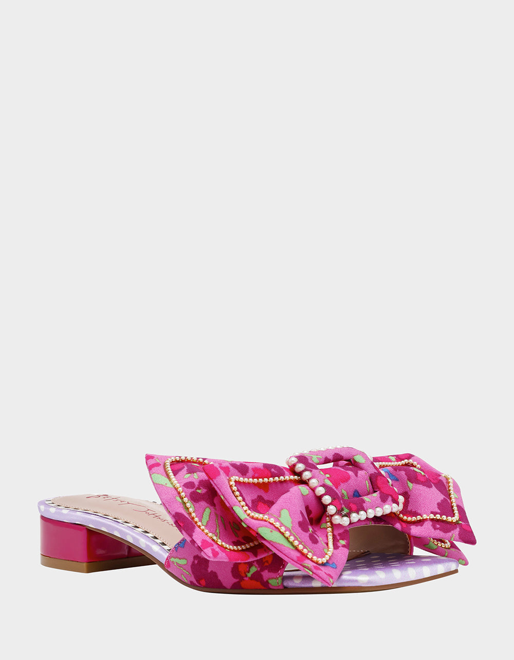 GARNET PINK FLORAL Square-Toe Mule Block Heel