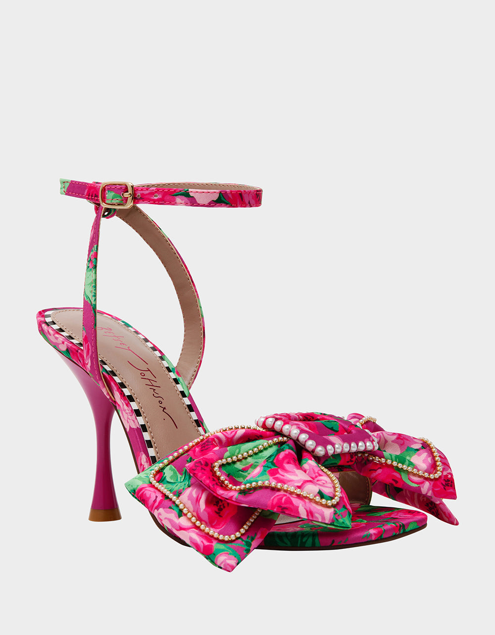 DENLY FUCHSIA FLORAL Square-Toe Strappy Heel