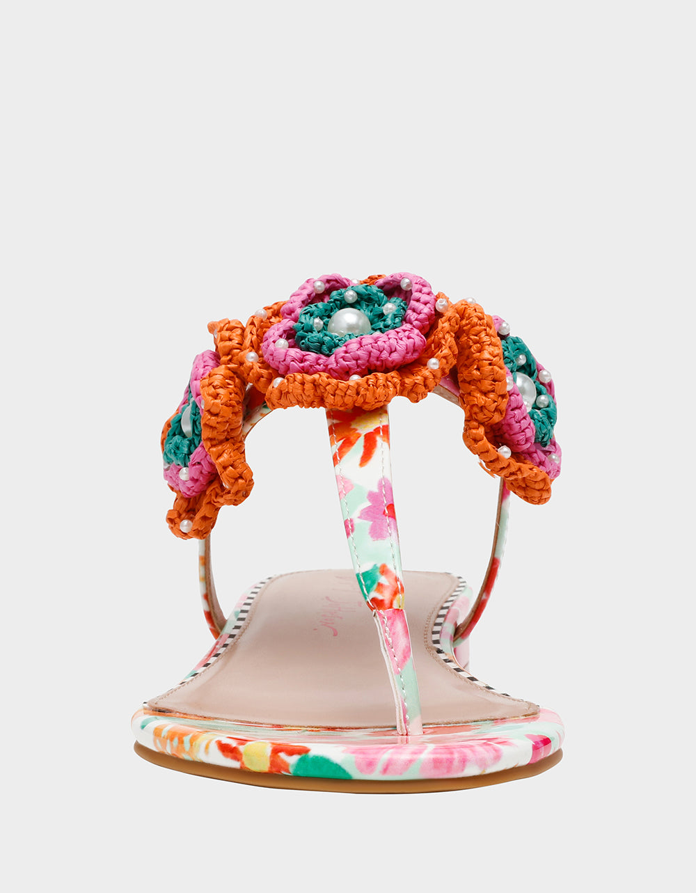 CINDII WHITE MULTI T-Strap Flat Thong Sandal