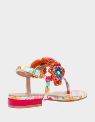 CINDII WHITE MULTI T-Strap Flat Thong Sandal