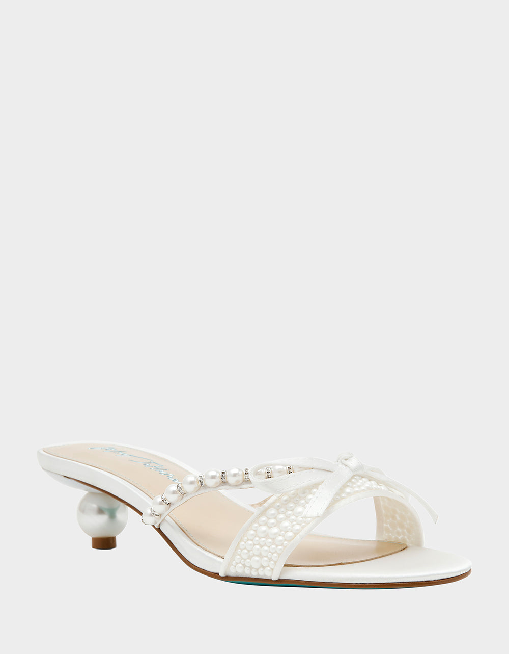 MANDY PEARL Women's Strappy Pearl Embellished Kitten Heel