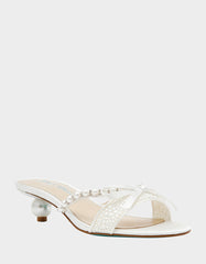 MANDY PEARL Women's Strappy Pearl Embellished Kitten Heel