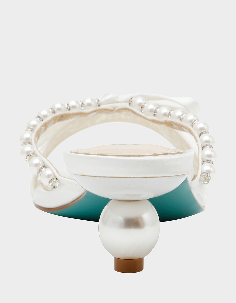 MANDY PEARL Women's Strappy Pearl Embellished Kitten Heel