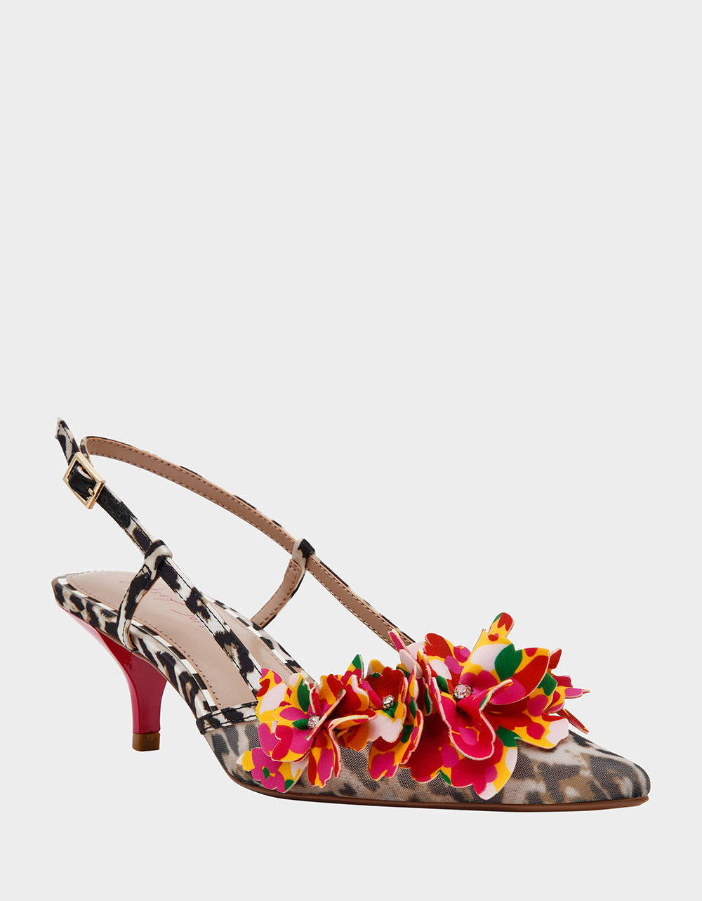 BAYLEE LEOPARD MULTI Women's Leopard Floral Slingback Kitten Heel