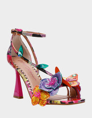 CAMILE BLACK MULTI Women's Floral Butterfly Rhinestone High Heel