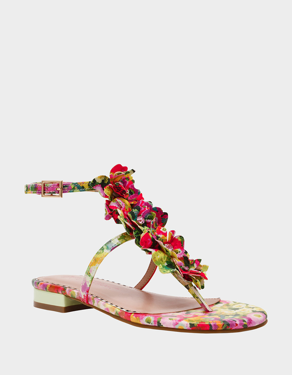 KENEDY GREENN FLORAL MULTI Women's Flat Pink and Green Floral Sandal