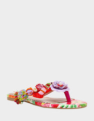 DOLORIS Bright Multi Women's Thong Strappy Flower Embellished Sandal
