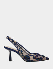NIKKI NAVY Slingback Pointed Toe Heel