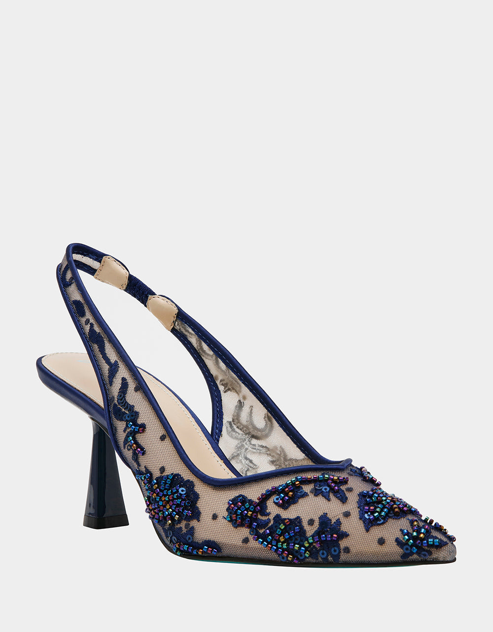 NIKKI NAVY Slingback Pointed Toe Heel