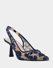 NIKKI NAVY Slingback Pointed Toe Heel