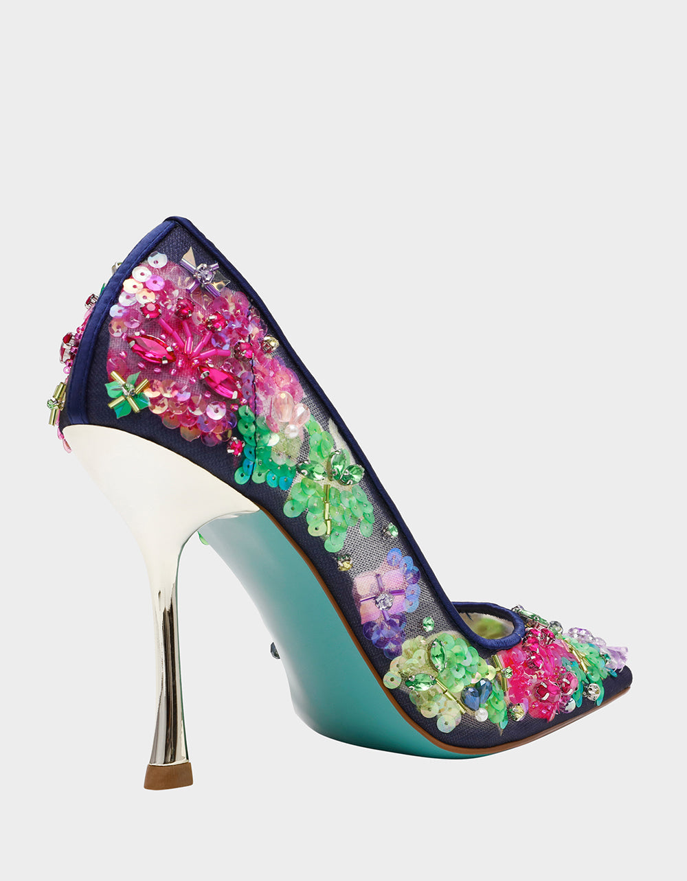 NETTA NAVY MULTI Women's Floral Embellished Navy Mesh High Heel