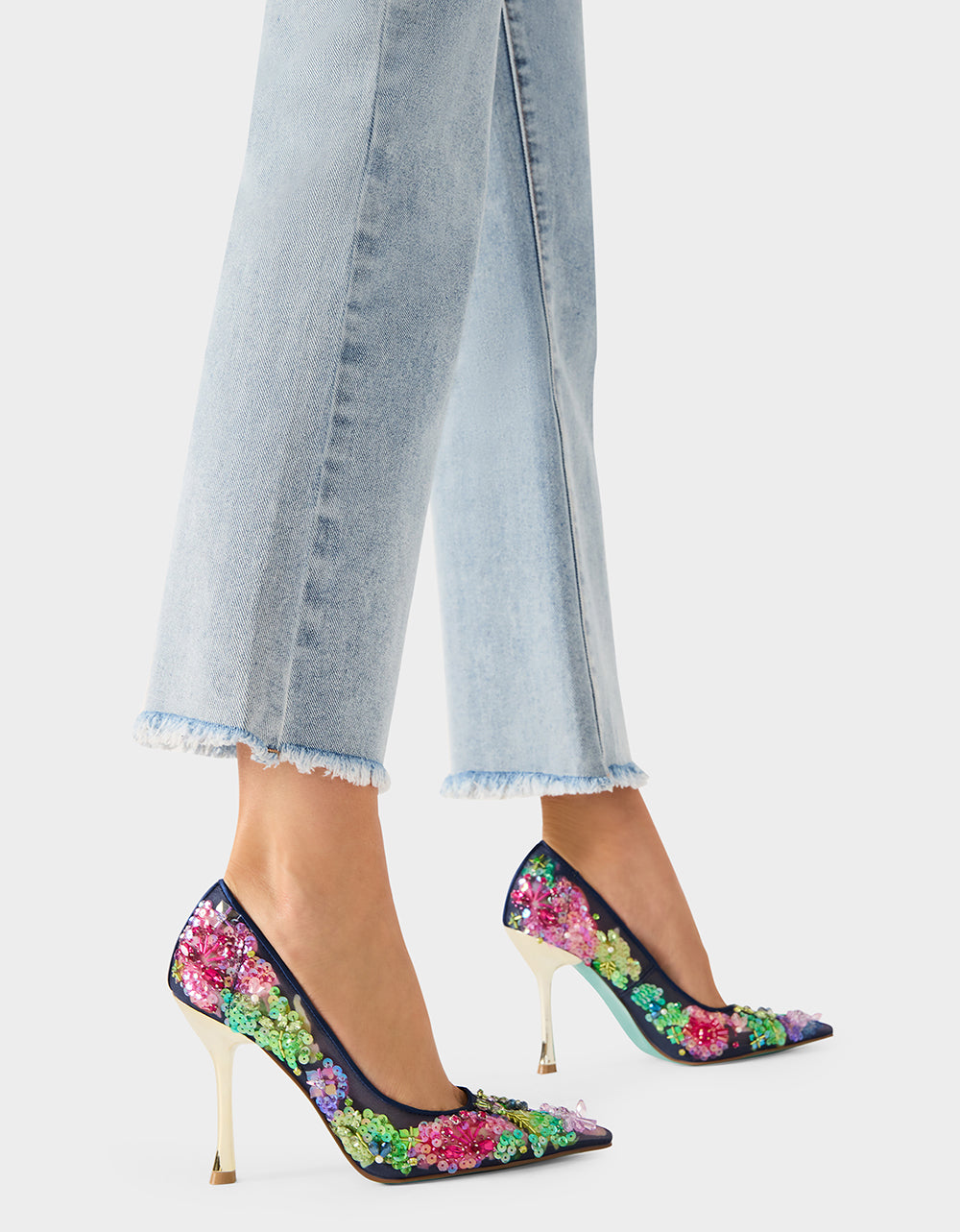 NETTA NAVY MULTI Women's Floral Embellished Navy Mesh High Heel