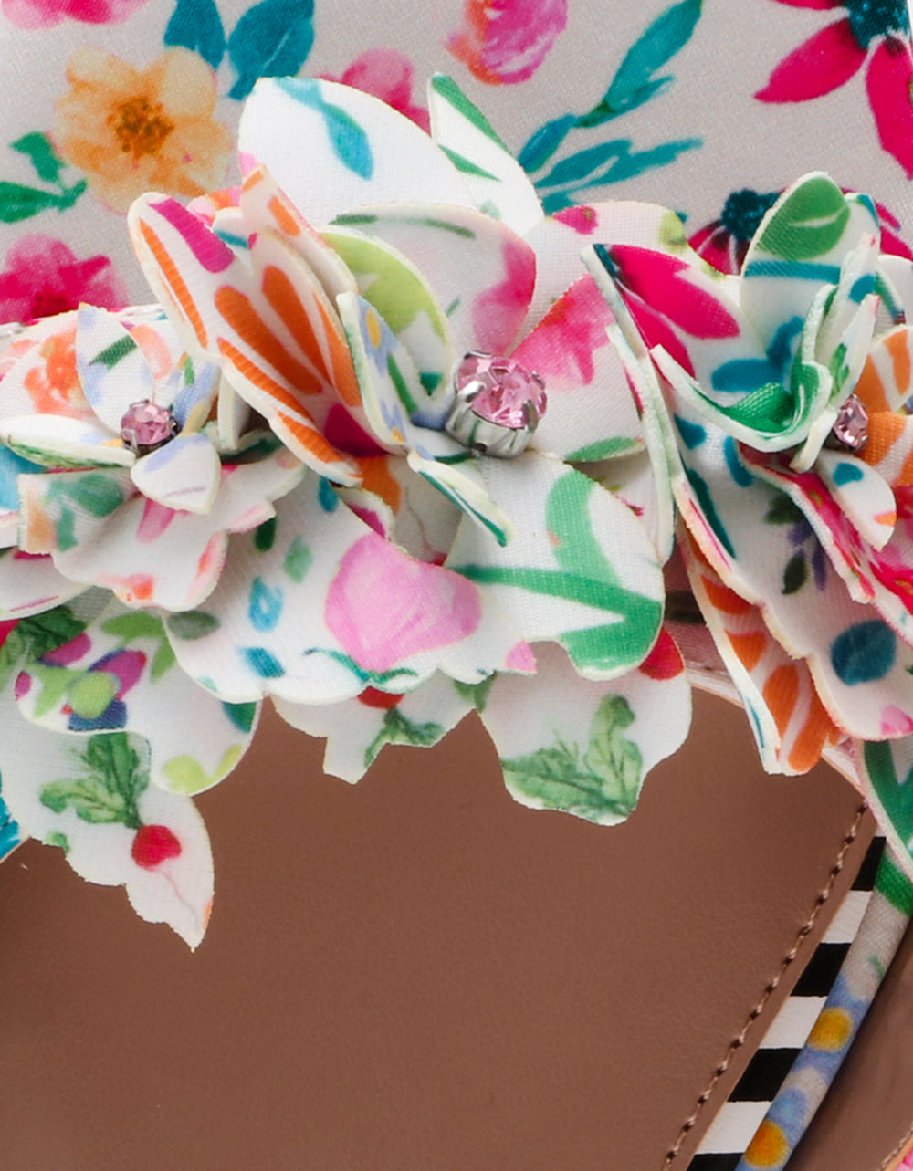 GLORRIA NATURAL FLORAL MULTI Women's Slip-On Low Block Heel Floral Sandal