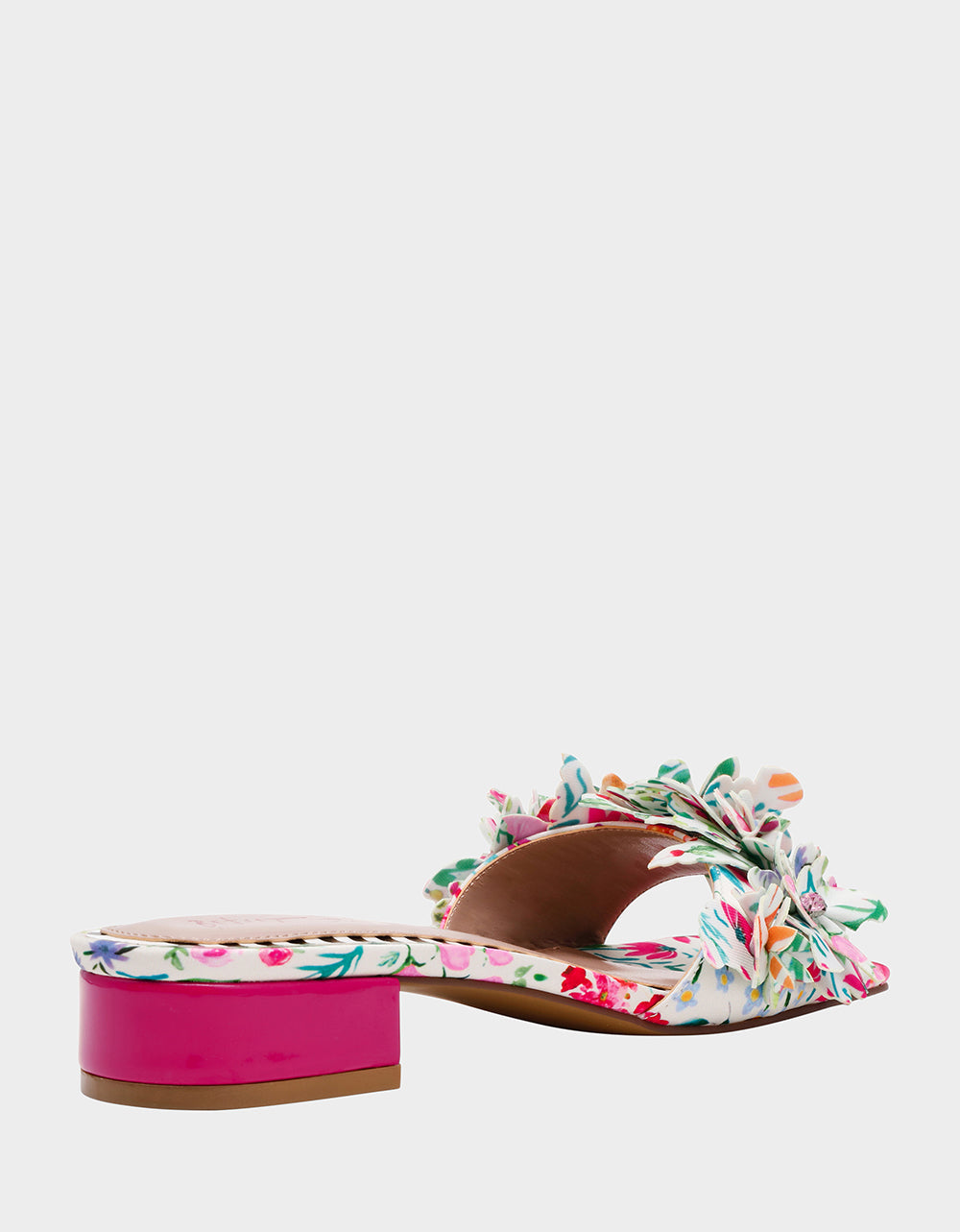 GLORRIA NATURAL FLORAL MULTI Women's Slip-On Low Block Heel Floral Sandal