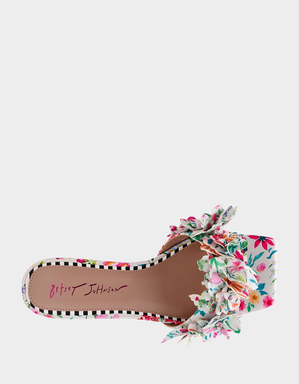 GLORRIA NATURAL FLORAL MULTI Women's Slip-On Low Block Heel Floral Sandal