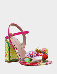 MASEN BRIGHT MULTI Women's Square-Toe Block Heel Floral Decal Heel