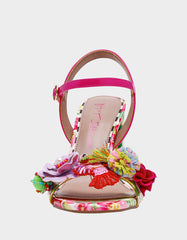 MASEN BRIGHT MULTI Women's Square-Toe Block Heel Floral Decal Heel