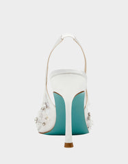 EDDIE IVORY Women's Floral Embellished Slingback Mesh High Heel