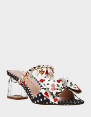 KAYLEEN Black Multi Women's Square-Toe Block Heel Mule Bow Heel