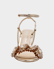 MYLEE GOLD Women's Strappy Open-Toe Floral Rhinestone Embellished Heel