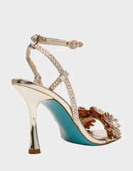 MYLEE GOLD Women's Strappy Open-Toe Floral Rhinestone Embellished Heel