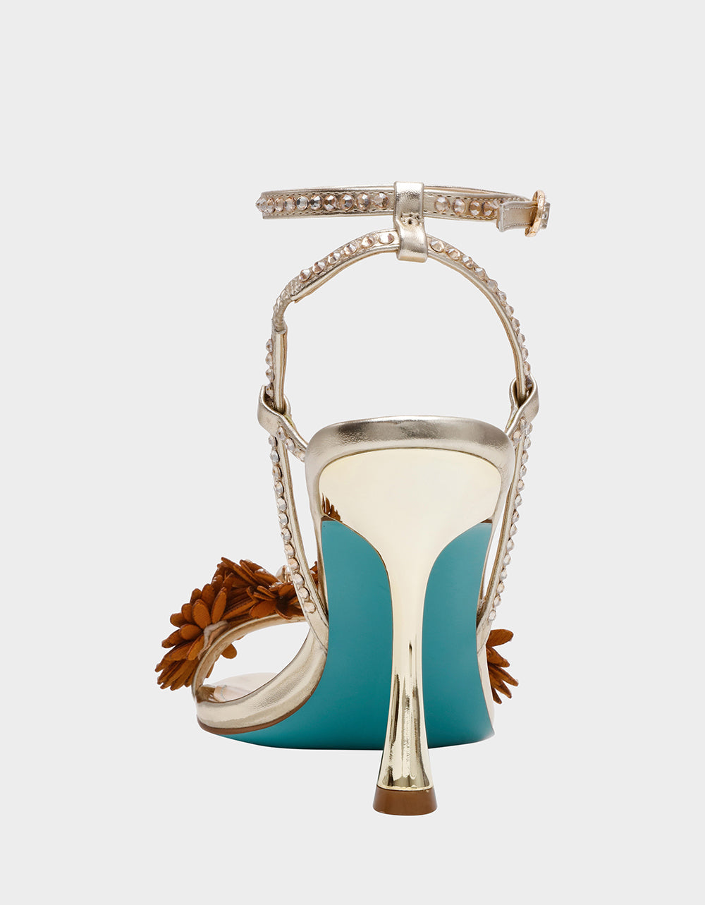 MYLEE GOLD Women's Strappy Open-Toe Floral Rhinestone Embellished Heel