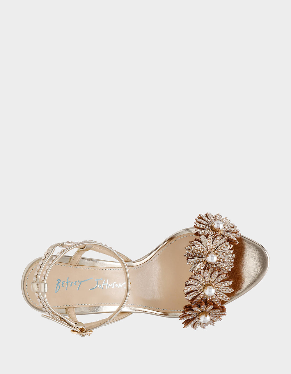 MYLEE GOLD Women's Strappy Open-Toe Floral Rhinestone Embellished Heel